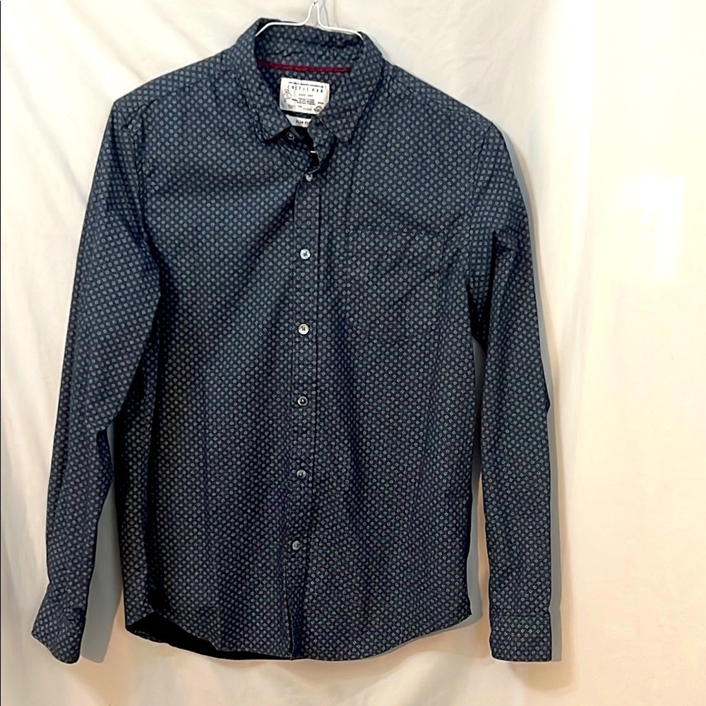 Cactus Man Men's Slim Fit Blue Patterned Long Sleeve Shirt Size Medium